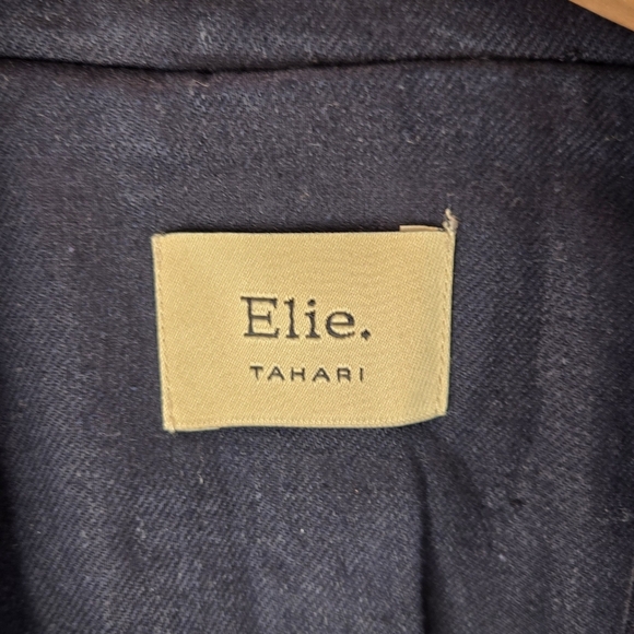 Elie Tahari Womens Linen Blend Crop Blazer Sz 8 Crest Buttons Open Front Lined - Picture 4 of 15